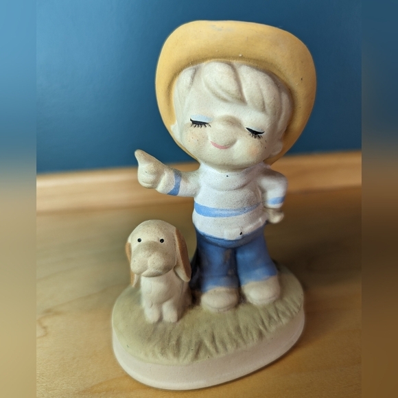 Vintage UCTCI Japan Poppet Hat Boy Figurine with Puppy Dog - Picture 6 of 8